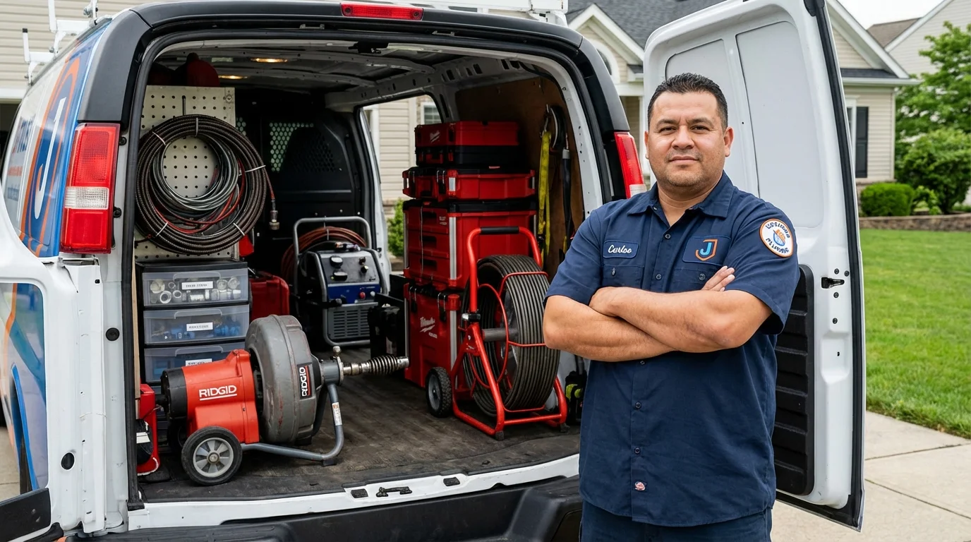 Professional drain cleaning equipment and Johns Plumbing LLC plumber in Perryopolis