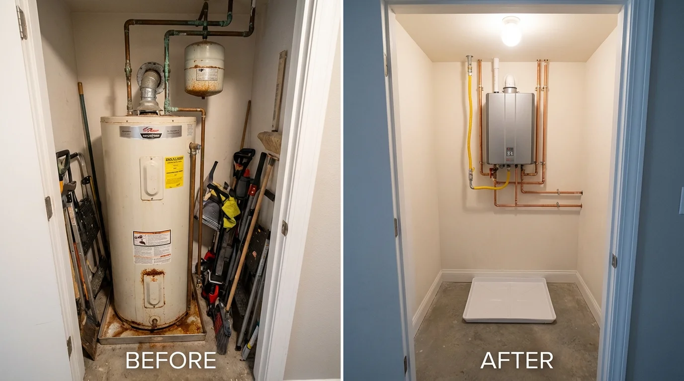 Tank water heater versus wall-mounted tankless unit comparison for Perryopolis, PA homeowners